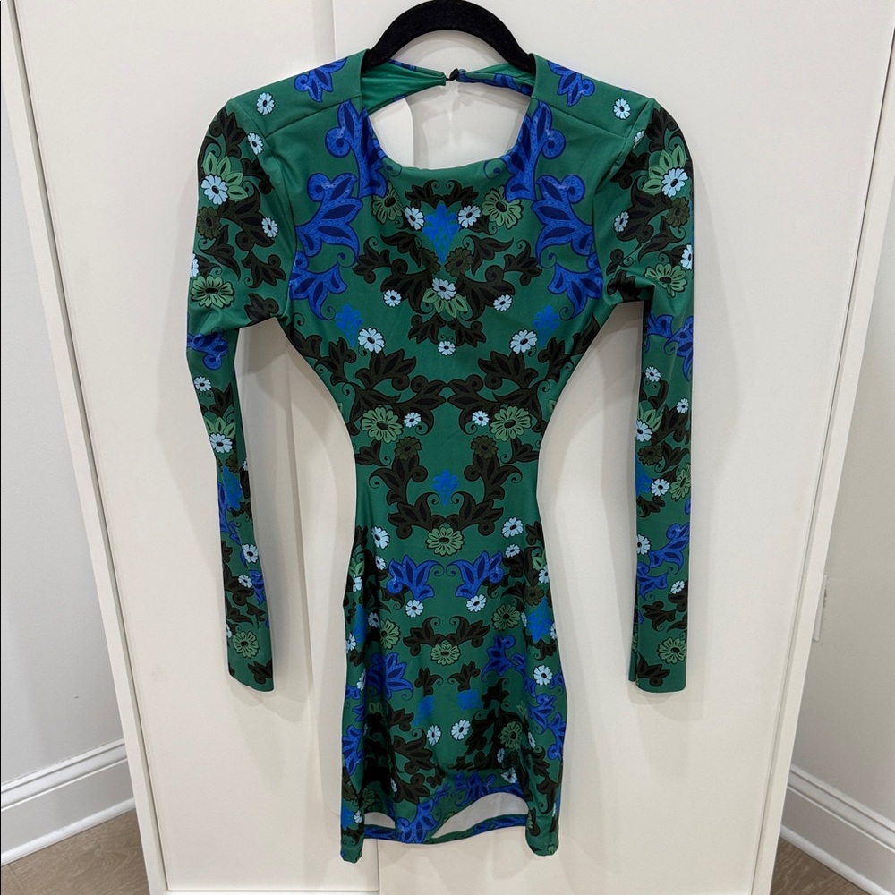 Agua Bendita Green and Blue Floral Long Sleeve Dress
